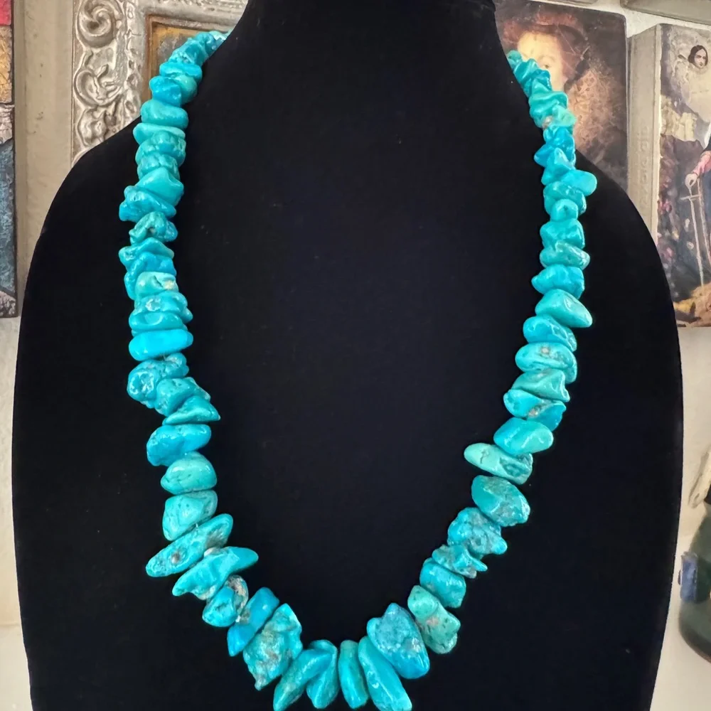Turquoise‎ Nugget Chip Necklace 24” Long